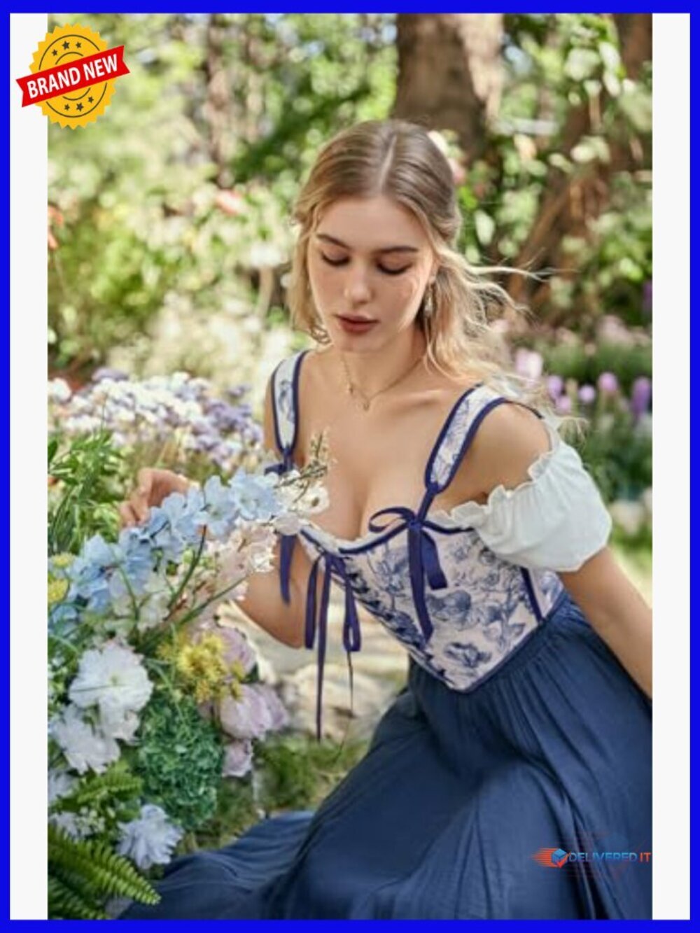Renaissance Floral Lace-Up Overbust Corset Bodice Top - Picture 3 of 7
